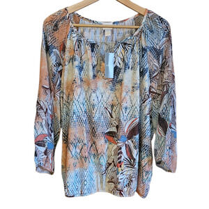 Chico’s Women’s Blouse Watercolor Tribe Teresa Top Peasant Boho Print Size 3 XL